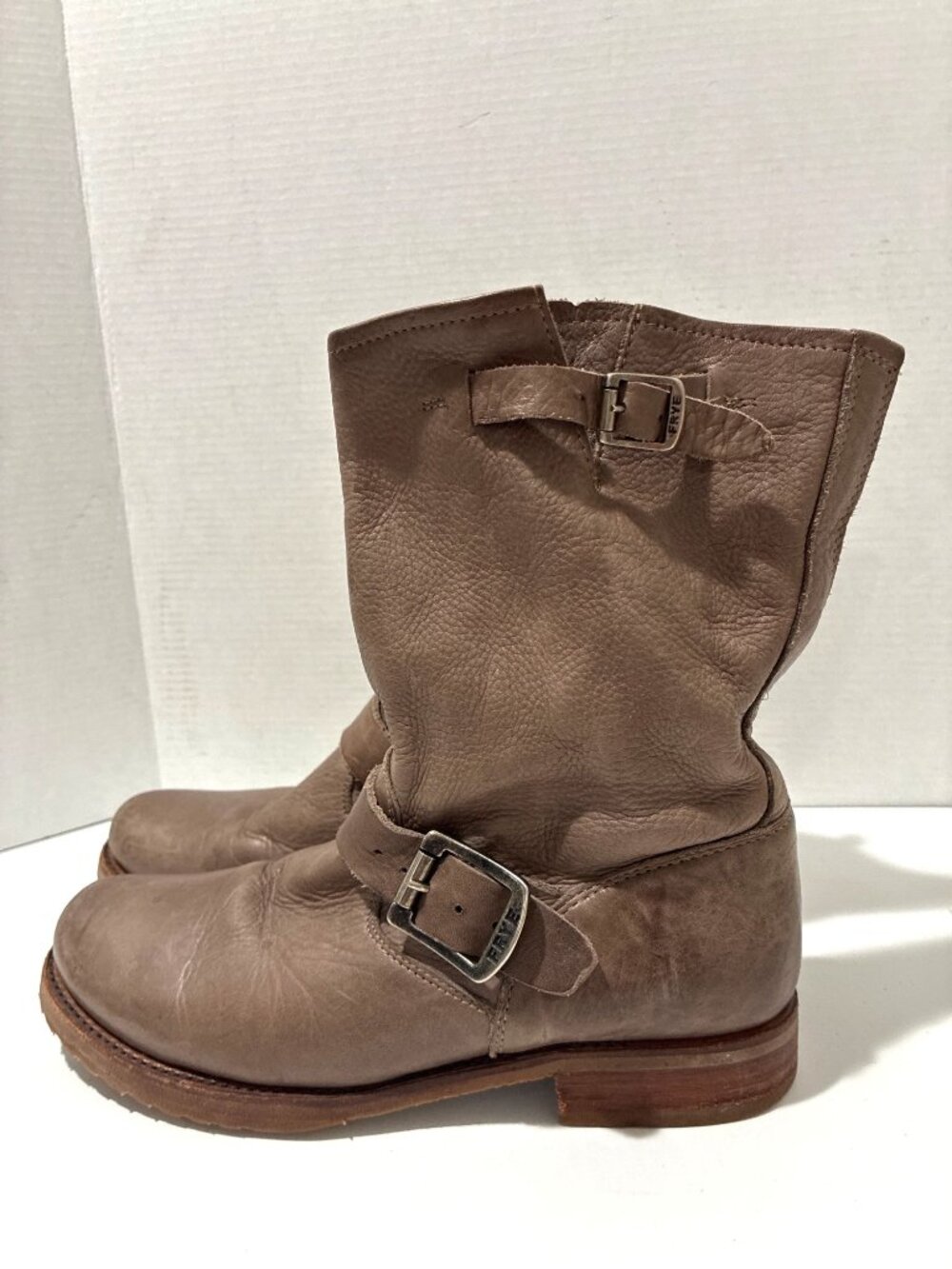 Frye Veronica Short Engineer Boots Women Slouchy Brown Leather Moto Harness 10